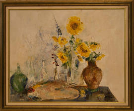 Sunflowers and palette by Barbara Robinson